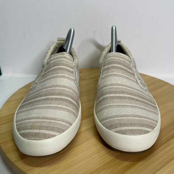 Taos Women 9 Dandy Beige Tan White Stripe Casual Slip-On Sneakers Comfort - Picture 3 of 10